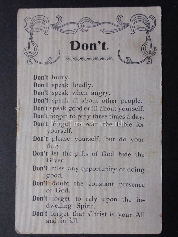 Verse & Poem: DON'T, Don't Hurry, Don't Speak Loudly...... Old Postcard