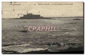 Old Postcard Saint Malo Fort National has high Maree