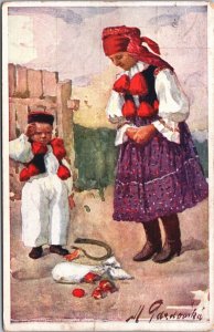 Czech Republic Two Kids Easter Vintage Postcard 02.97