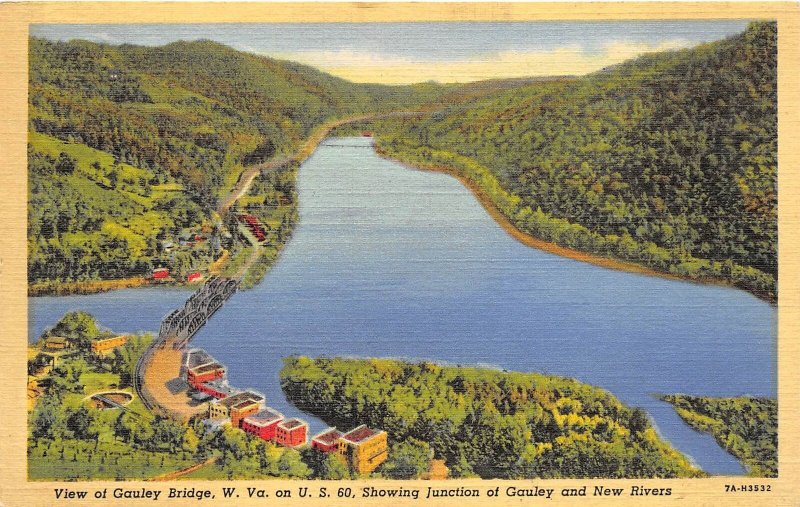 Gauley Bridge West Virginia 1940s Postcard US 60 Highway New River