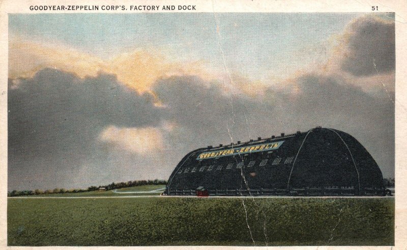 Vintage Postcard Goodyear-Zeppelin Corp's Factory and Dock Akron Ohio OH Tichnor