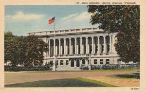 MADISON, WI Wisconsin   STATE HISTORICAL LIBRARY    c1940's Linen Postcard