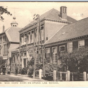 c1930s Stavenisse, NL Dutch Reformed Church & School Litho Photo Postcard A121