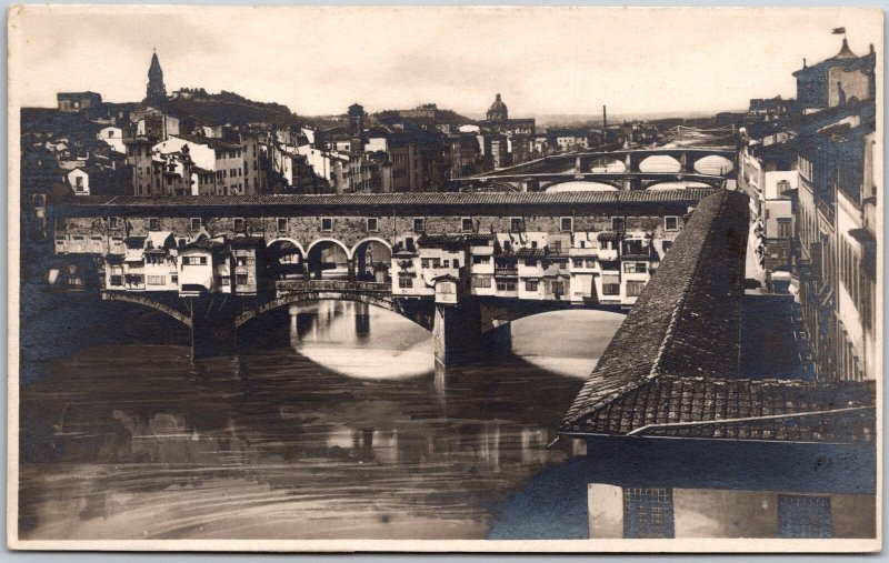 Firenze Veduta Dei Lungarni Coi Ponti Florence Italy Real Photo RPPC Postcard