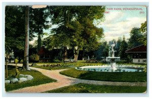 1908 Indianapolis IN. A View of Grass and Fountain at Fair Bank Postcard 