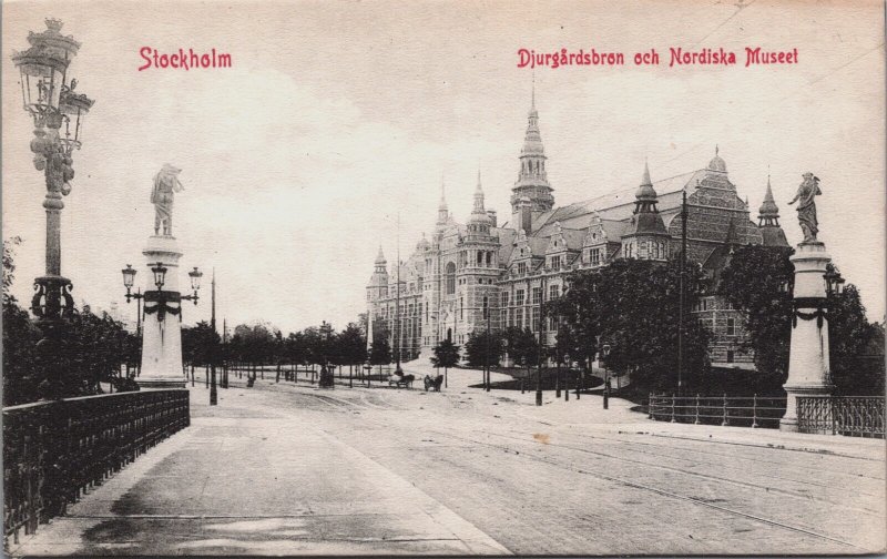 Sweden Stockholm Djurgardsbron och Nordiska Museet Vintage Postcard C124