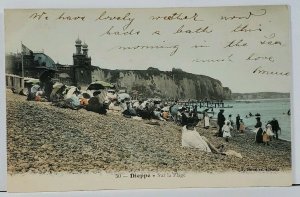 Dieppe France Sur La Plage Beach Scene 1904 to West Hampstead UK Postcard K19