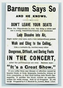 1880s P.T. Barnum Show Dissolving Lady Hood's Sarsaparilla P229