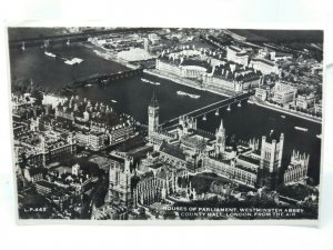 Aerial View of London Vintage Postcard c1954 Houses of Parliament County Hall RP