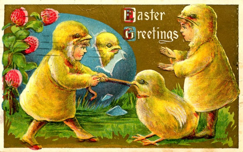 Greeting - Easter. Chicks, Winsch (creases)
