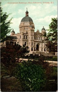 Government Building Main Entrance Victoria British Columbia Postcard UDB Antique 