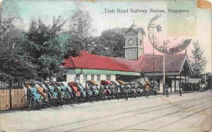 Tank Road Railway Station Rickshaws Singapore 1916c postcard