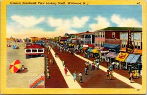 Postcard NJ Wildwood Boardwalk Sagel's Salt Water Taffy Ice Cream Store 1940s H7