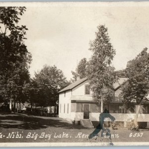 c1910s Remer, MN RPPC Nebe-Wa-Nibi Big Boy Lake Real Photo Cabin Co-Mo Cool A186