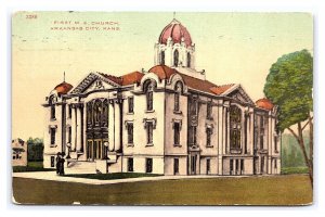 First M. E. Church Arkansas City Kans. Kansas c1913 Postcard