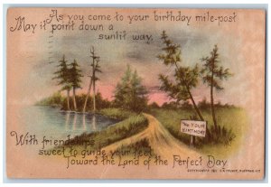 1912 Birthday Lake And Trees Toward Land Of Perfect Day Arts Craft Postcard