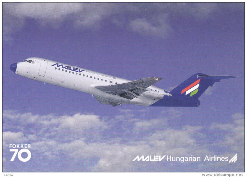 MALEV Hungarian Airlines Fokker 70 Jet Airplane , 80-90s