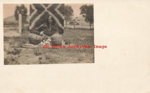 Native American Indian, RPPC, Woman with Baskets & Blanket, Photo