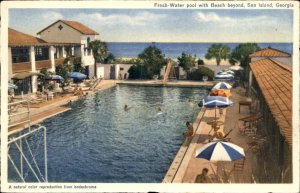 Sea Island Georgia Swimming Pool Beachside c1930-50s Vintage Postcard