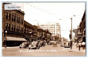 c1950's Broadway Fargo Cars Drug Stores North Dakota ND RPPC Photo Postcard 