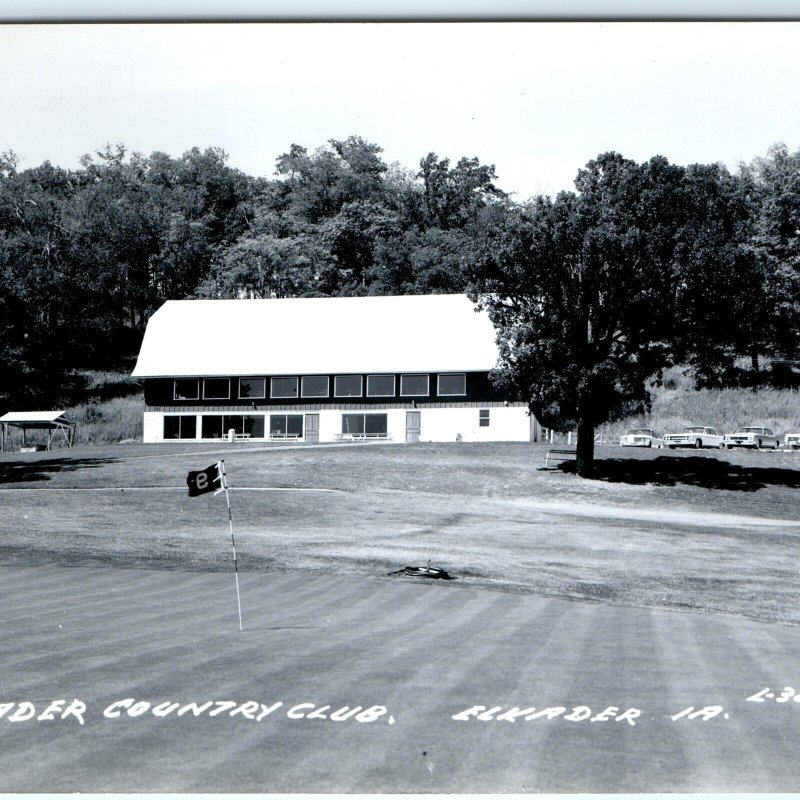 c1960s Elkader, IA RPPC Golf Country Club Parked Cars Lovely Real Photo PC A110