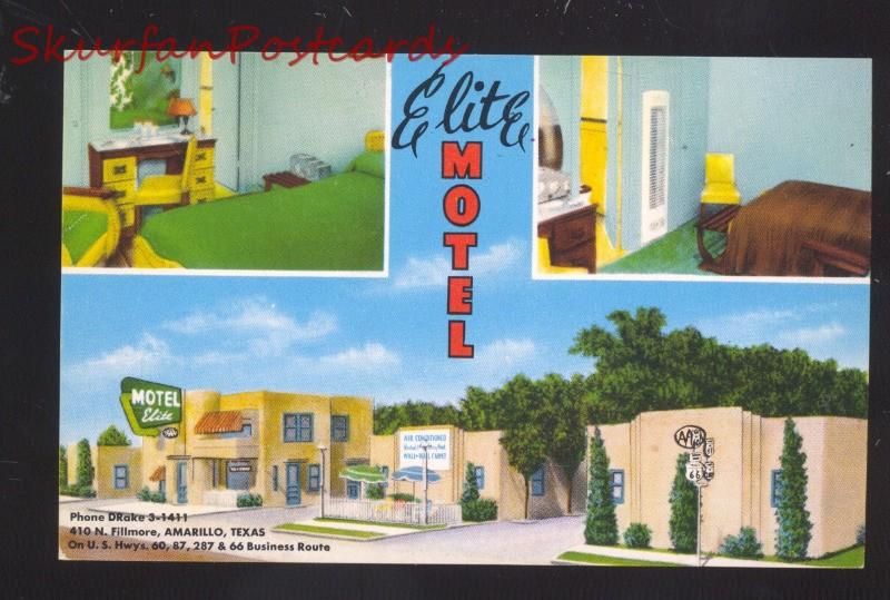 AMARILLO TEXAS ROUTE 66 ELITE MOTEL INTERIOR VINTAGE ADVERTISING POSTCARD