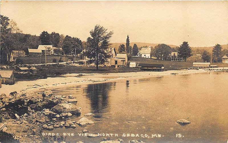 North Sebago ME Bird's Eye View Beach Front View RPPC Postcard