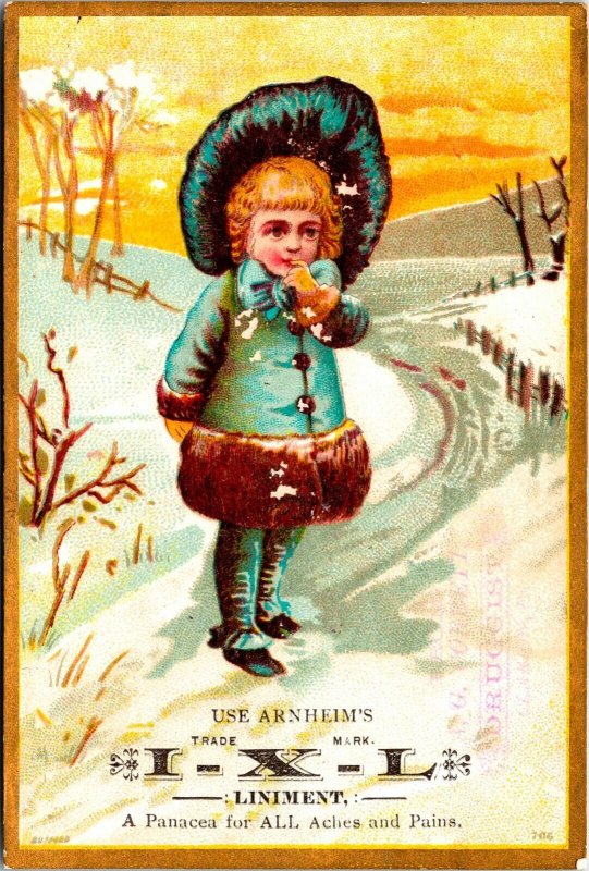 Vintage Arnheim's IXL Liniment Victorian Girl Quack Remedy Trade Card Pitts, PA.