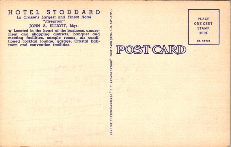 Linen Postcard Multiple Views of Hotel Stoddard in La Crosse, Wisconsin