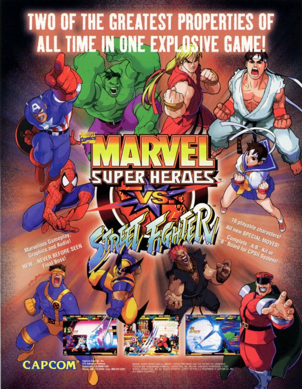 Marvel Super Heroes VS Street Fighter Arcade Flyer Game Artwork Print NOS Capcom 