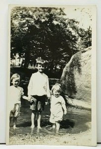 RPPC Children Wading in the Water c1912 at Park Postcard H13