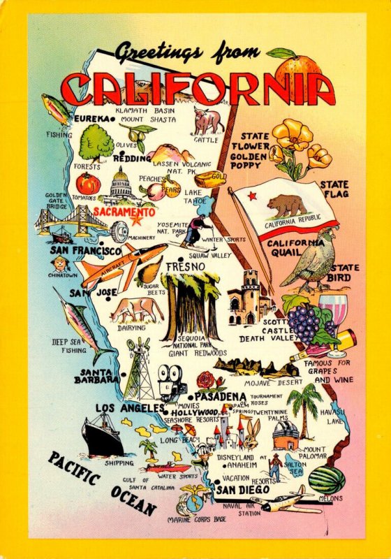 California Greetings With Map Of The Golden State