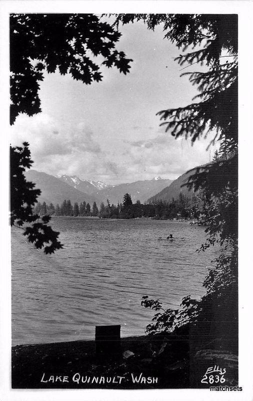 1940s Beautiful Lake Quinault Washington Ellis RPPC real photo postcard 3318
