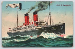 RMS Campania~Black Red & White~Ride The Rough Ocean Waves~Steam Boat~PM 1912 PC 