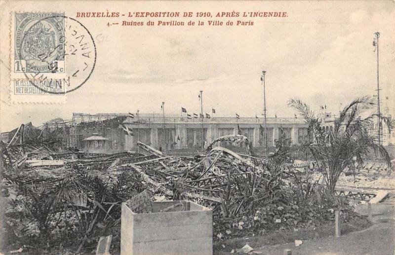 Brussels Belgium 1910 Exposition Paris Pavilion Wreck Antique Postcard K80150