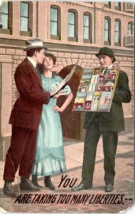 Postcard Th. Eismann 1305 - Too many liberties - Couple buying postcards