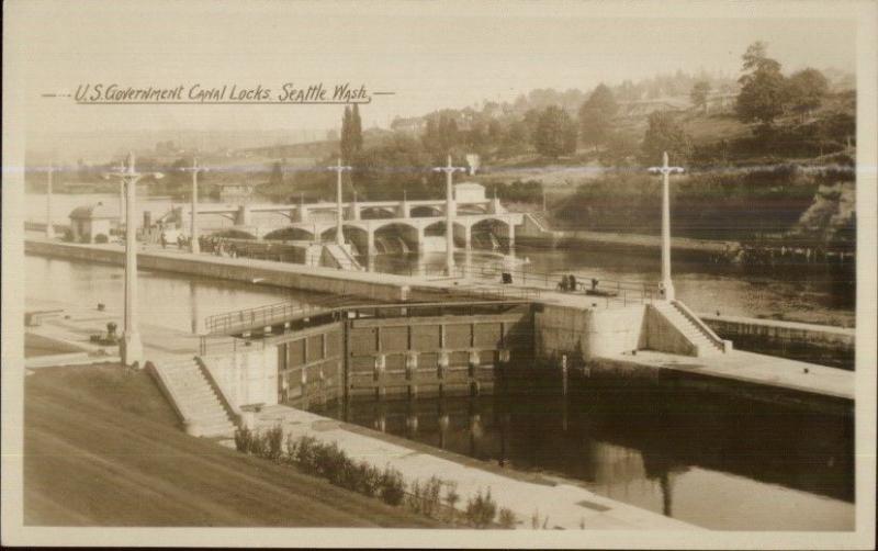 Seattle WA Canal Locks c1915 Real Photo Postcard