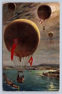 K5/ Interesting Postcard c1910 Hot Air Balloons Flags Germany Foreign 136