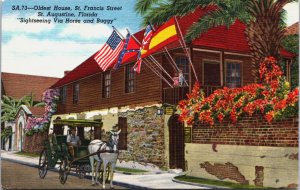 Oldest House St Francis Street St Augustine Florida Linen Postcard C088