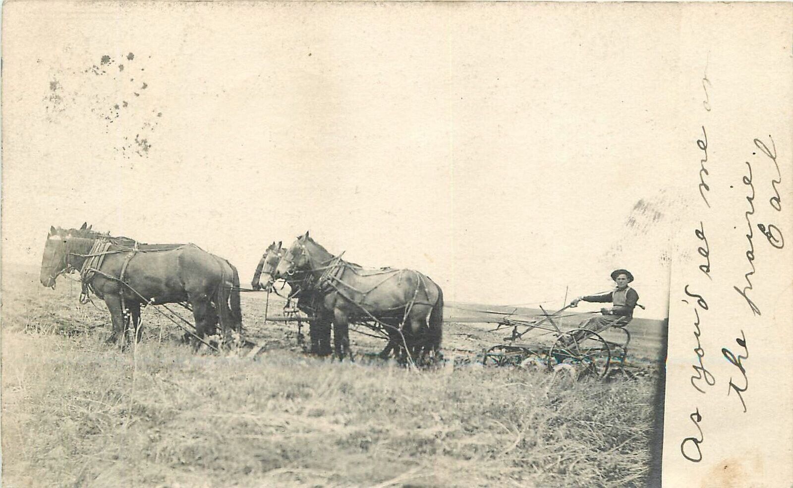 Postcard RPPC Real Hecla South Dakota 1907 Farm Agriculture Horse drawn