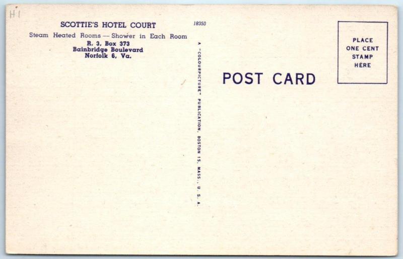 NORFOLK, Virginia  VA   Roadside  SCOTTIES HOTEL COURT c1940s Linen  Postcard