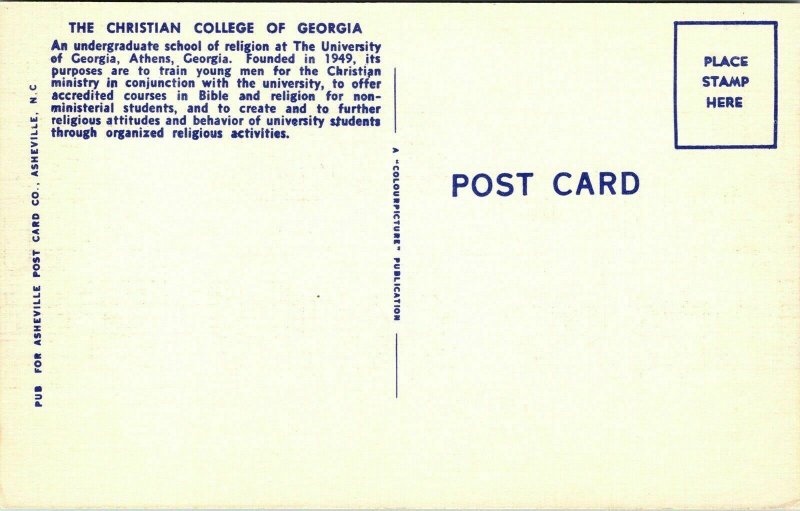 Christian College Georgia Athen GA Linen Postcard VTG UNP Vintage Unused 