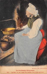 Woman Cooking at a Fireplace Italy Native Costume Unused 