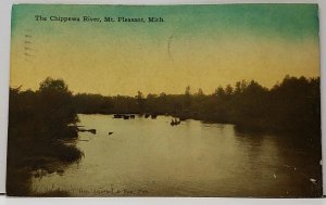 Mt. Pleasant Michigan The Chippewa River 1911 to Ann Arbor Mich Postcard H18