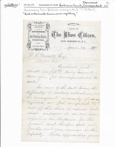 1878 Letter from The Ilion Citizen Newspaper, Ilion, NY (56718)