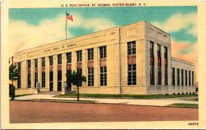 USA US Post Office St George Staten Island Linen Postcard C024