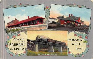 Mason City IA Railroad Stations Train Depots Postcard 