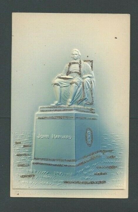 Ca 1904 Post Card Boston MA Harvard Univ Monument To John Harvard Founder Blue--