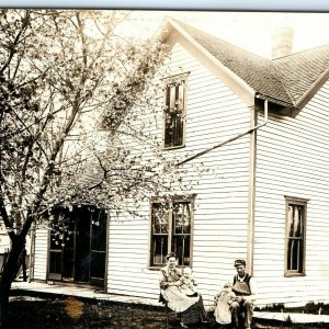 c1900s Home House w/ Family Baby RPPC Real Photograph Postcard Clapboard Vtg A10