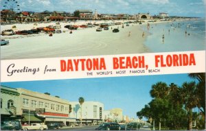 Postcard FL Daytona Beach - beach scene with cars and street scene